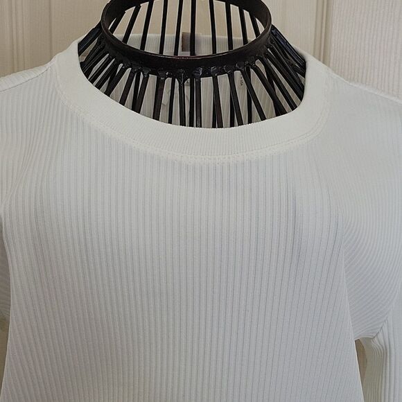 DIANE VON FURSTENBERG White Ribbed Crewneck Tee Size Large NWT - Picture 1 of 9
